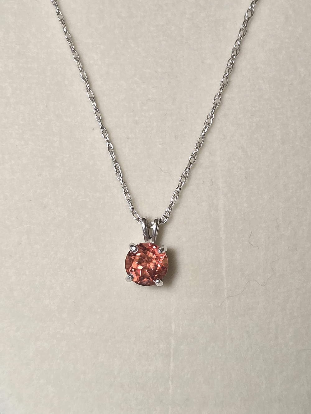 Vintage UTC Sterling Silver Faceted Orange-Red Gemstone Pendant Necklace
